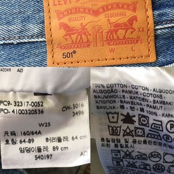 LEVI’S 501 High Waisted Cut Off Denim Shorts Blue 25 - Picture 3 of 3